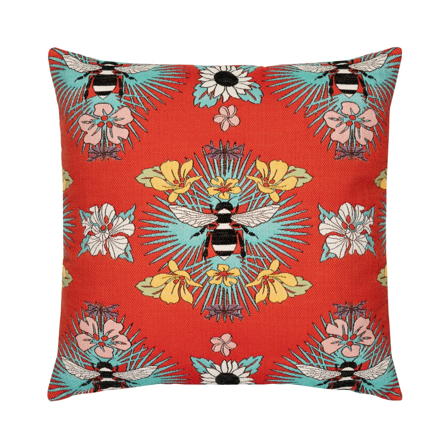 Elaine Smith Tropical Bee Red Outdoor Pillow 22" x 22"