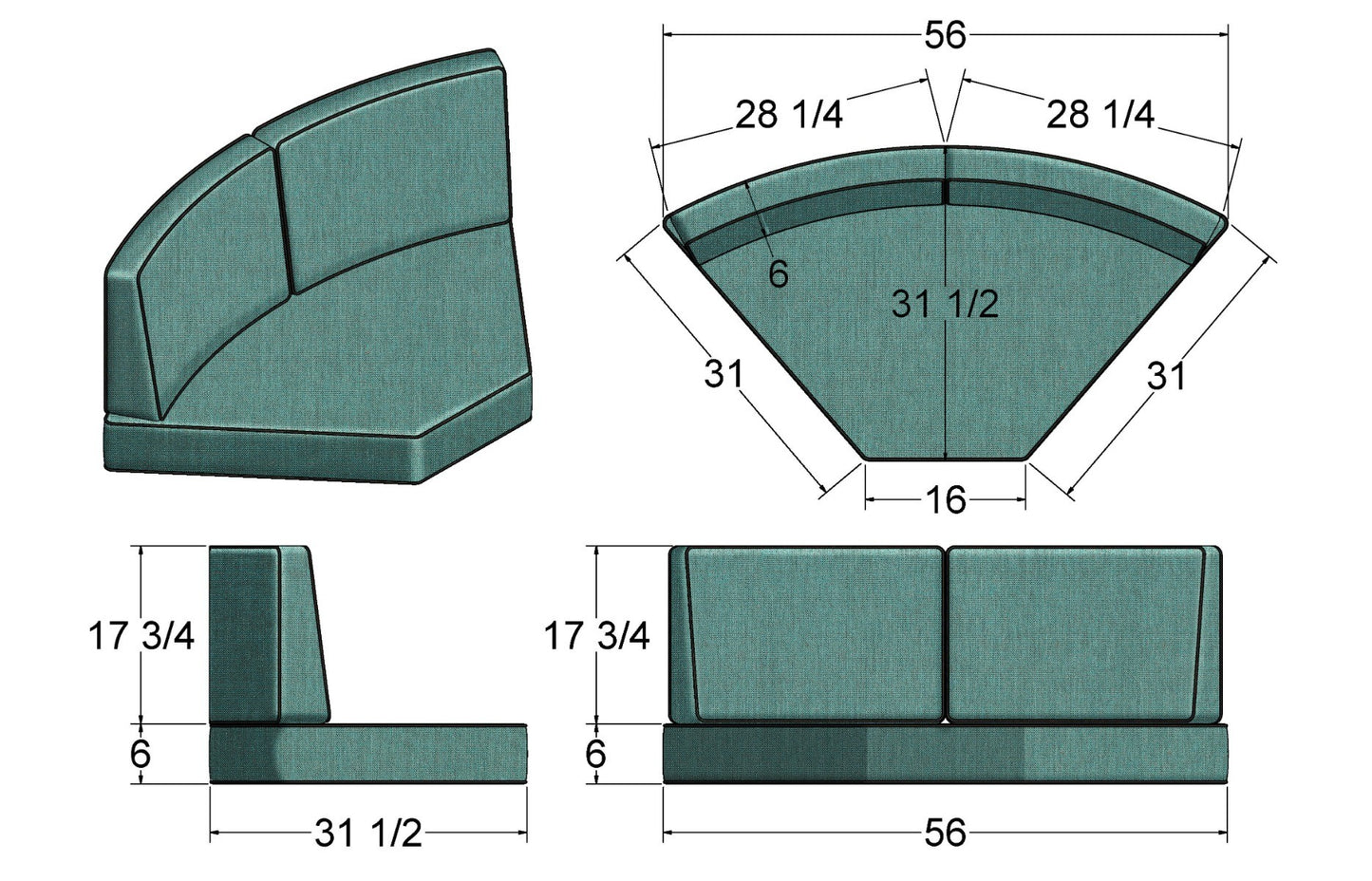Malibu 45 degree Sectional Corner Replacement Cushion