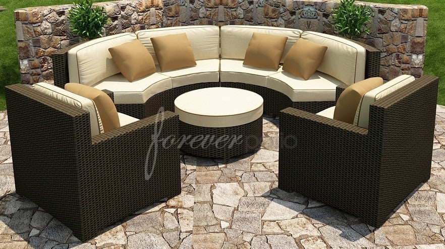 Malibu Curved Sectional - Antique Beige w/ Cocoa Welt