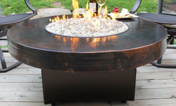 Oriflamme Gas Fire Pit Table Hammered Copper Somber