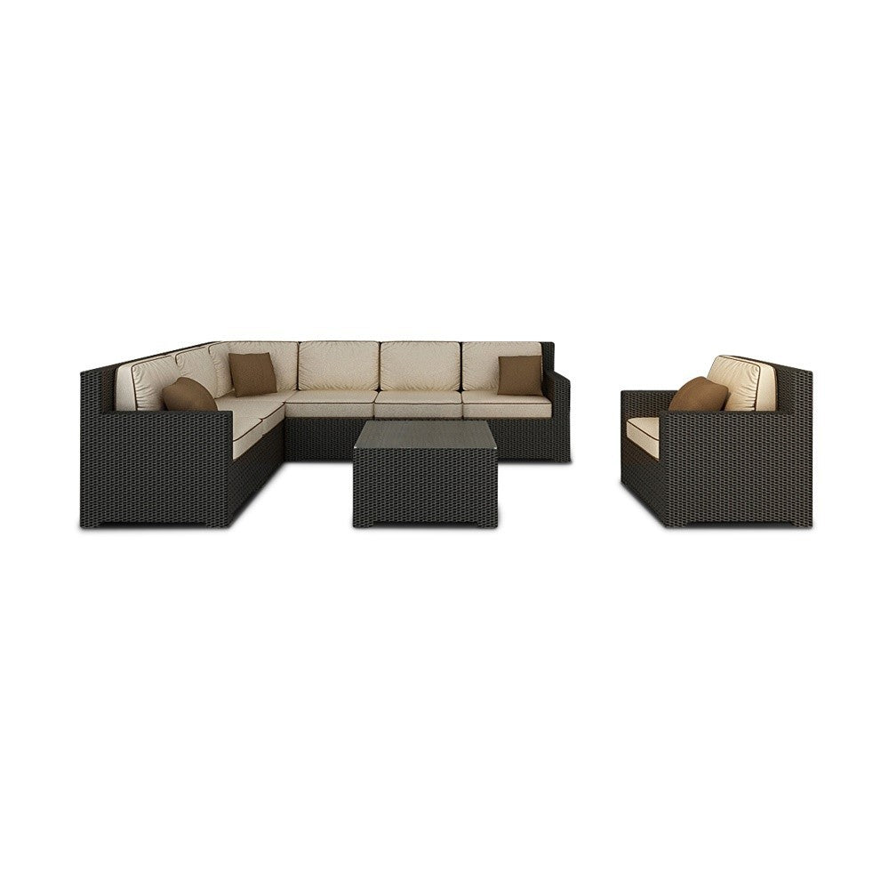 Malibu 8 Piece Sectional Sofa Set (Antique Beige w/ Cocoa Welt)