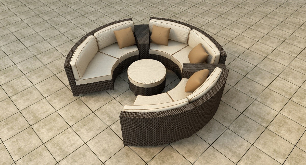 Northcape Malibu 6 Piece Wicker Curved Sectional Set (Antique Beige w/ Cocoa Welt)