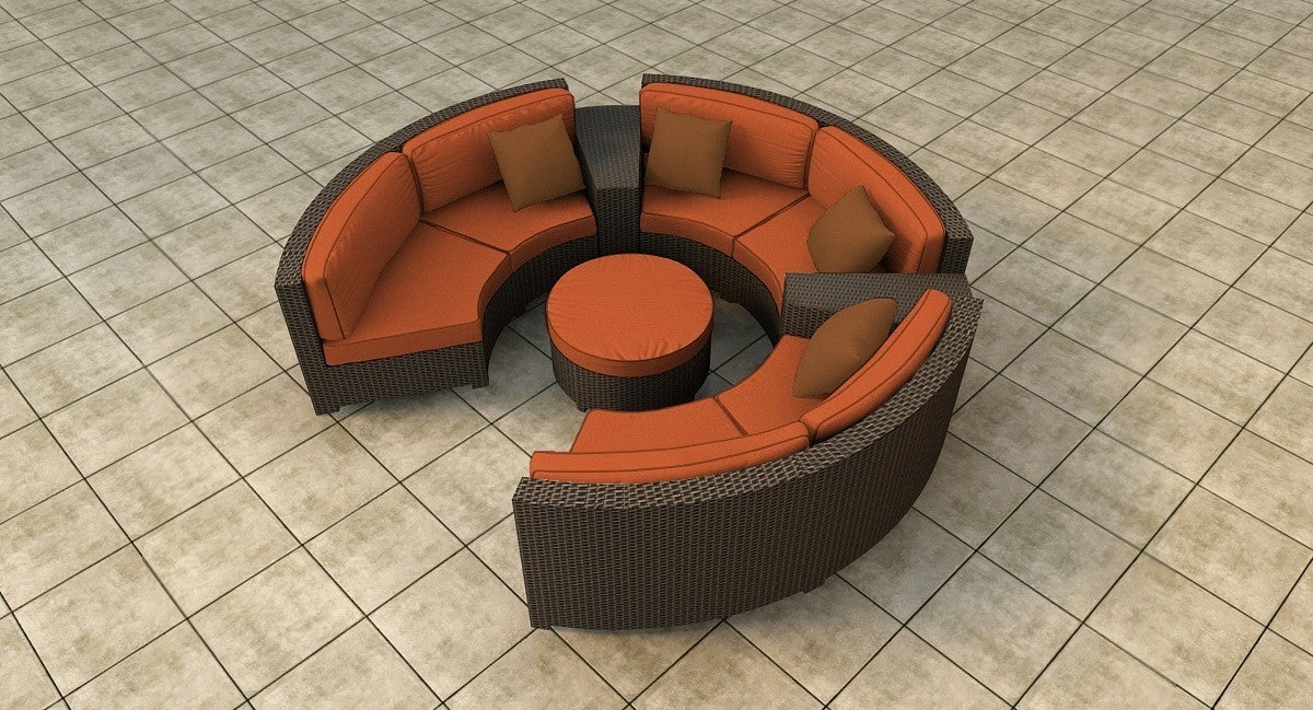 Northcape Malibu 6 Piece Wicker Curved Sectional Set (Canvas Rust w/ Spectrum Sierra Welt)