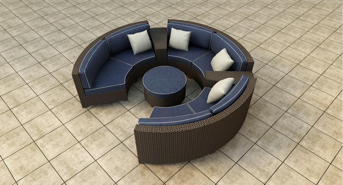 Northcape Malibu 6 Piece Wicker Curved Sectional Set (Spectrum Indigo w/ Spectrum Dove Welt)