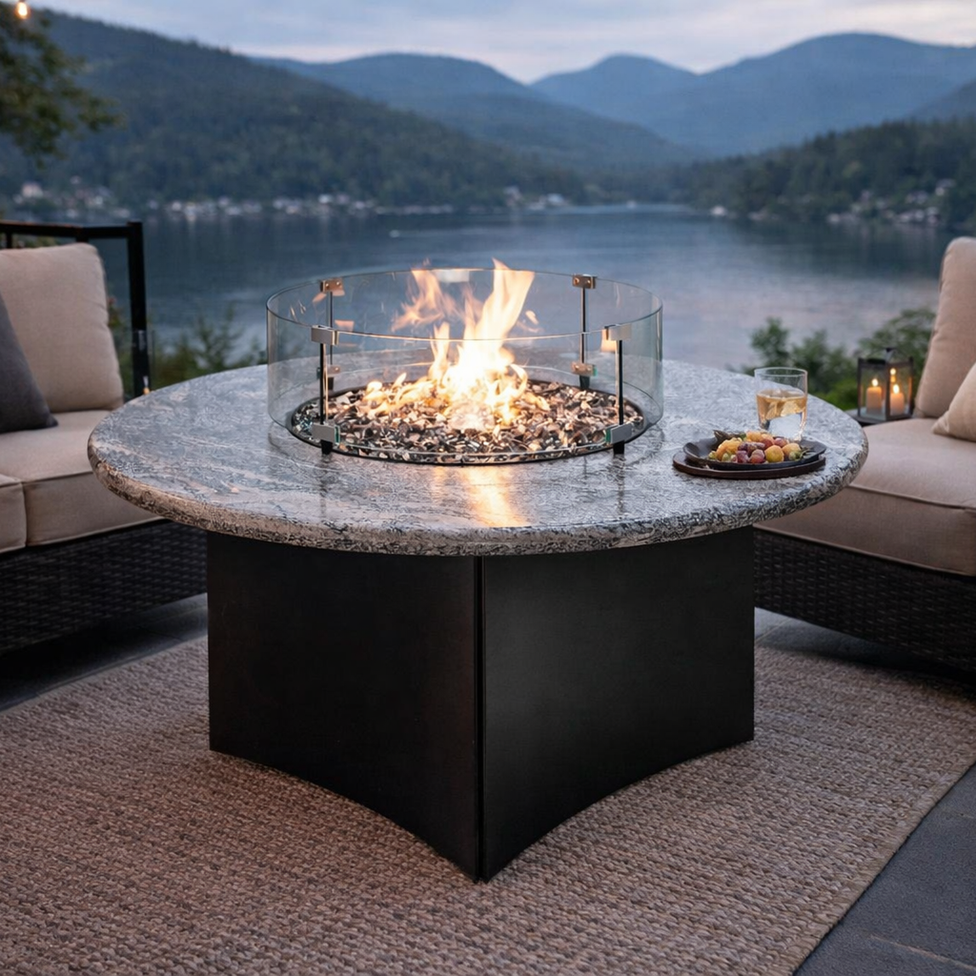 Oriflamme Gas Fire Pit Table Silver Tiger Granite – All Backyard Fun