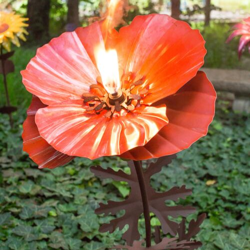 Outdoor Metal Poppy Flower Garden Torch