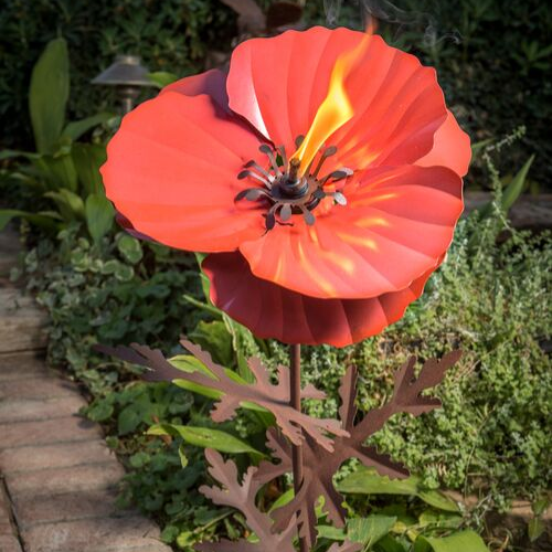Outdoor Metal Poppy Flower Garden Torch