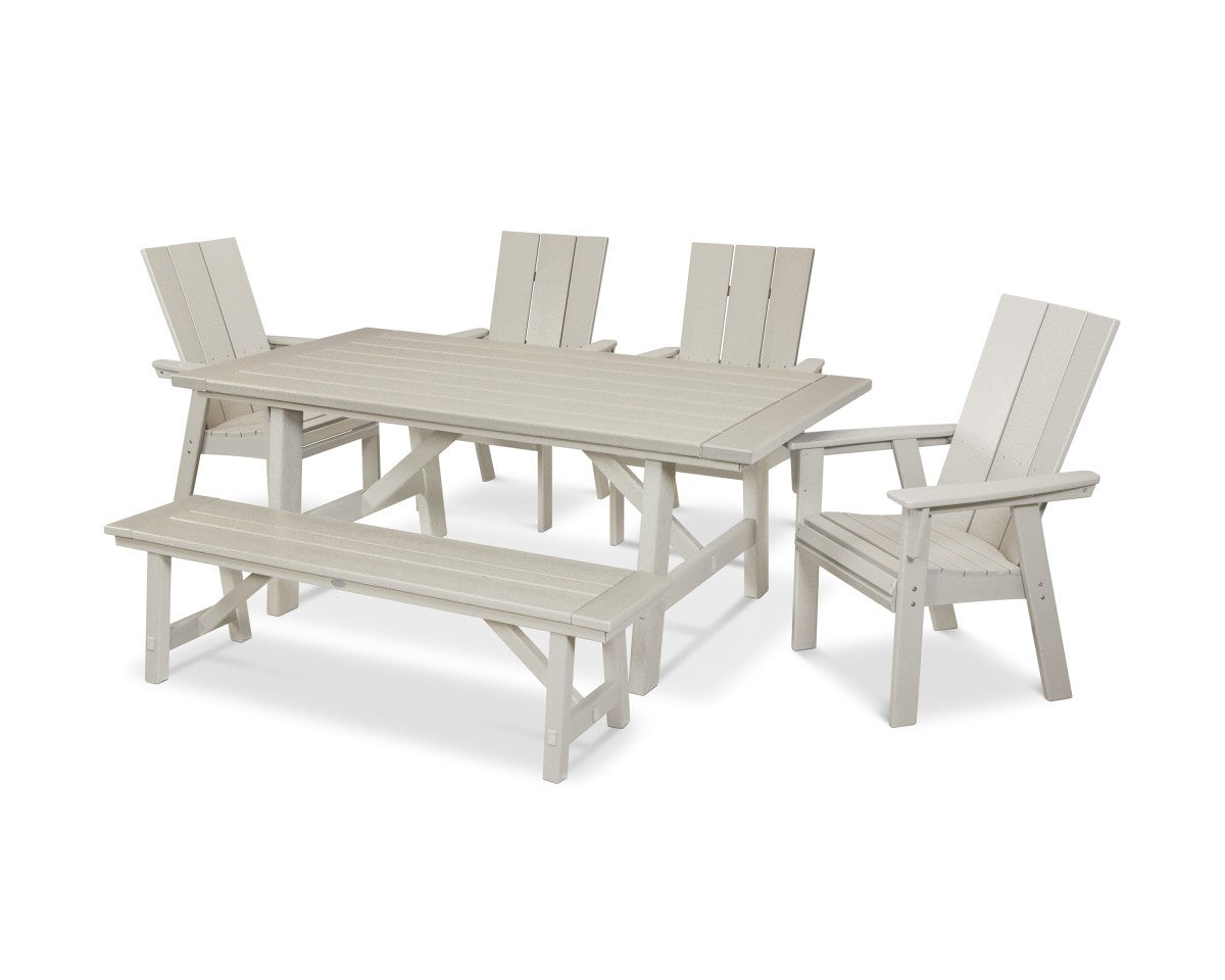 POLYWOOD Modern Adirondack 6-Piece Rustic Farmhouse Dining Set with Bench