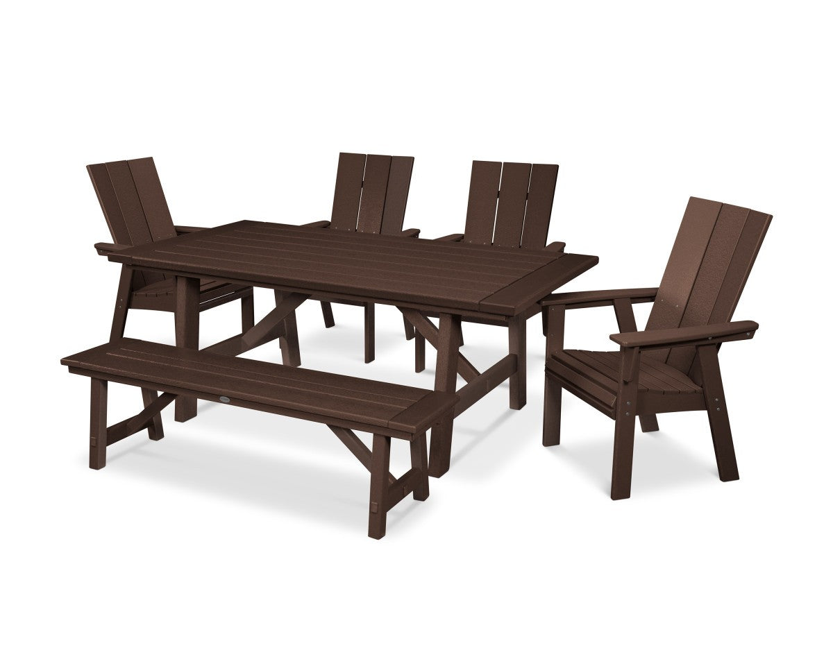 POLYWOOD Modern Adirondack 6-Piece Rustic Farmhouse Dining Set with Bench