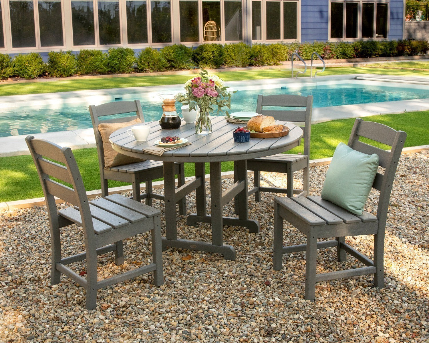 POLYWOOD Lakeside 5-Piece Round Side Chair Dining Set