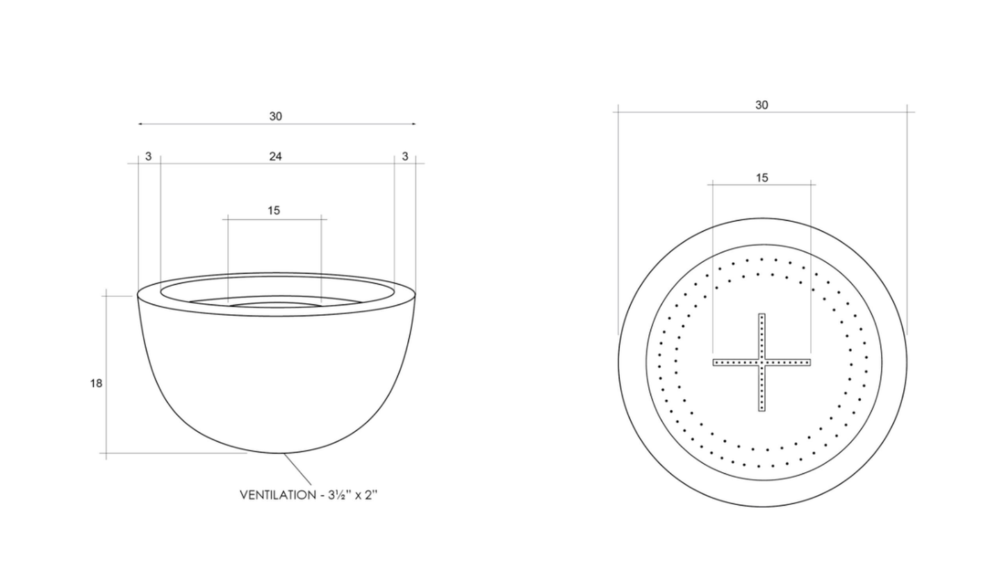 Collective 3 Concrete Fire Bowl - 30" GFRC Fire Pit