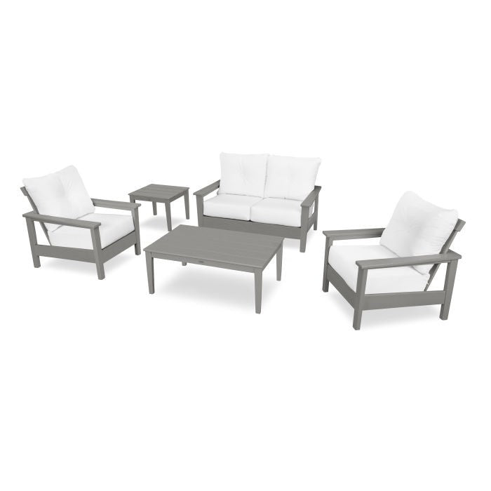 Prescott 5-Piece Deep Seating Set - Frame: Slate Grey / Cushion: Natural