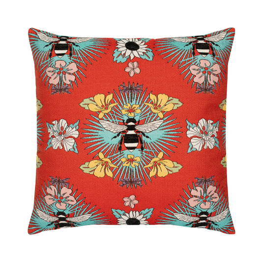 Elaine Smith Tropical Bee Red Outdoor Pillow 22" x 22"