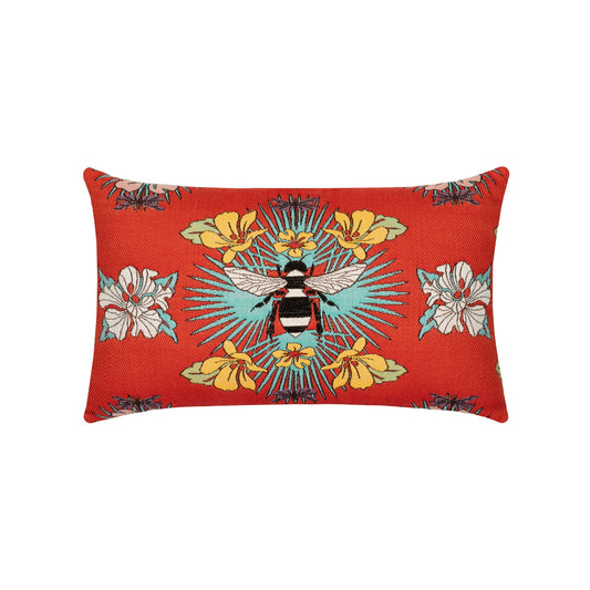 Elaine Smith Tropical Bee Red Outdoor Pillow 12" x 20"