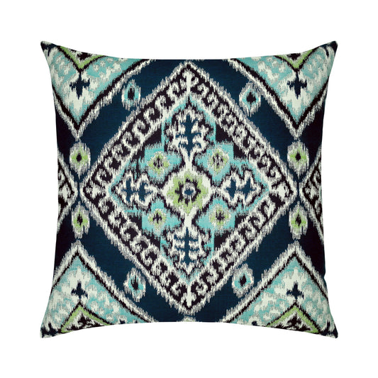 Elaine Smith Ikat Diamond Peacock Outdoor Pillow 22" x 22"