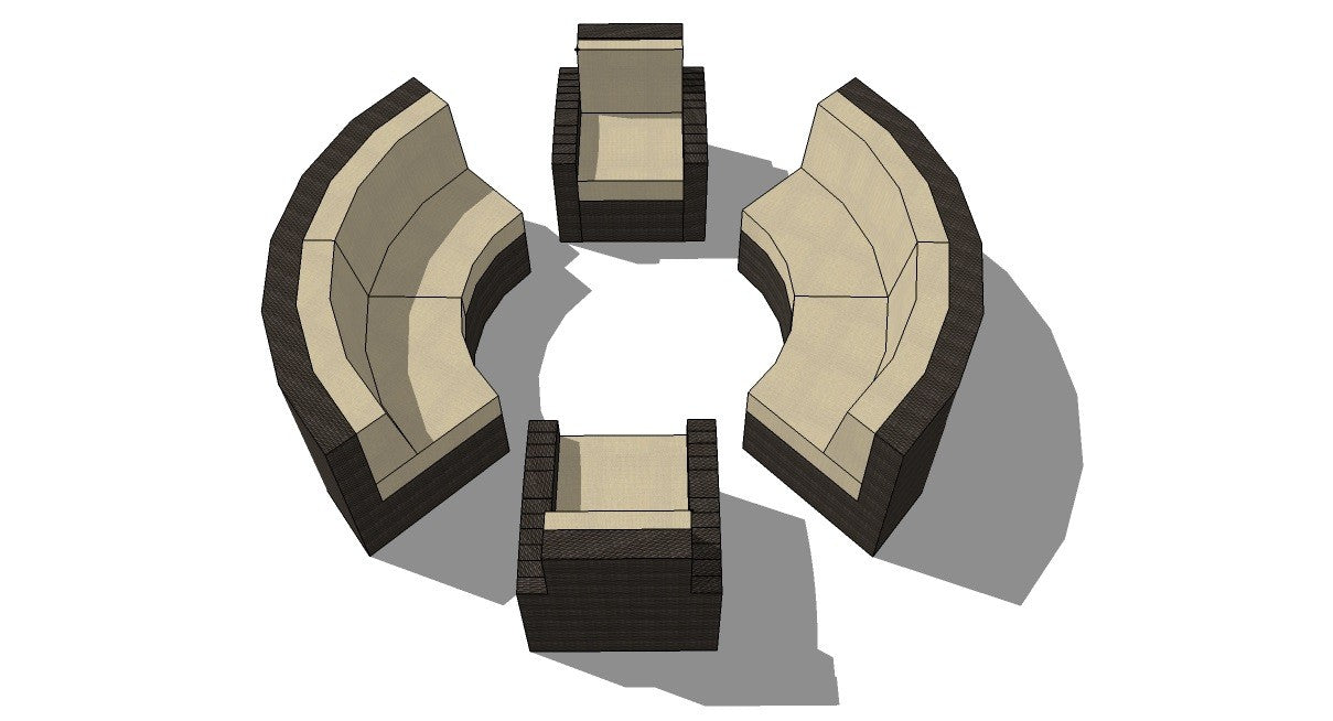 Terrace Collection 4-Piece Set (Side Wedge Not Included) CAD Image