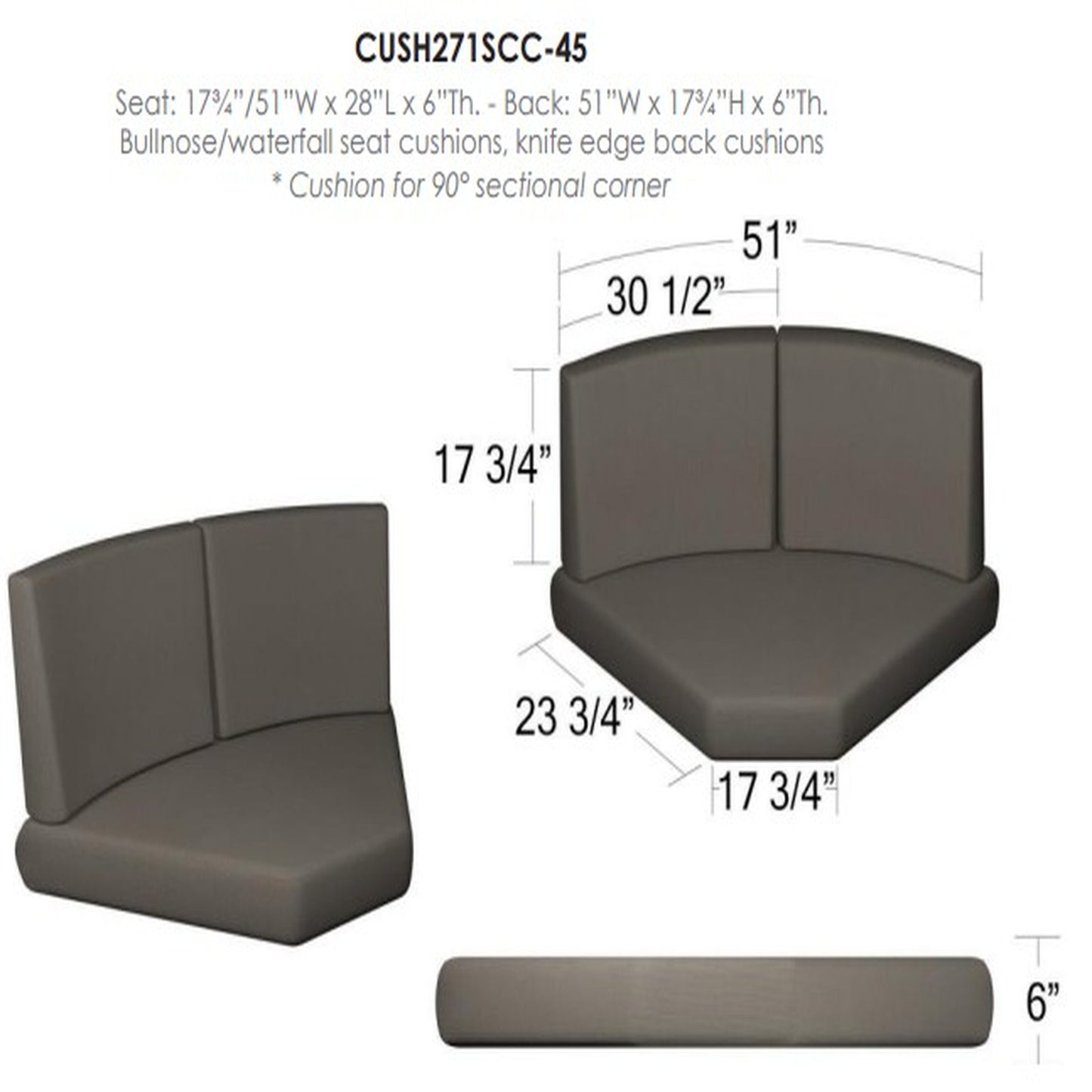 Cabo 45 degree Sectional Corner Replacement Cushions