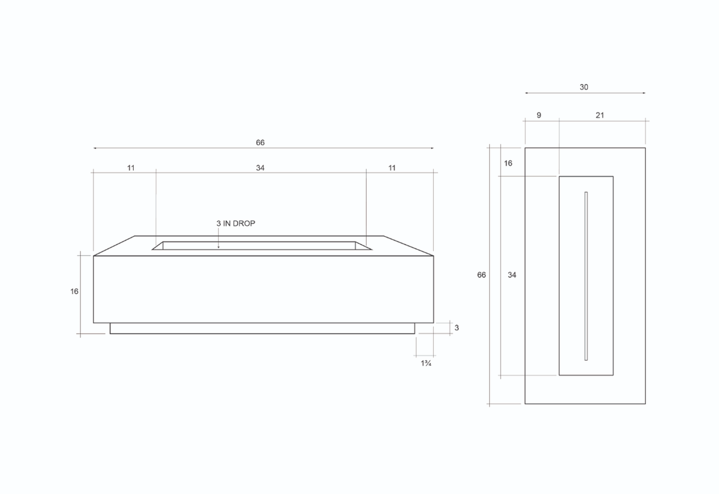 Studio Slim Modern Concrete Fire Table