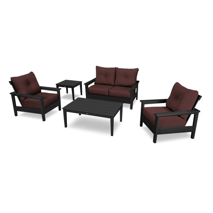 Prescott 5-Piece Deep Seating Set - Frame: Black / Cushion: Cast Currant