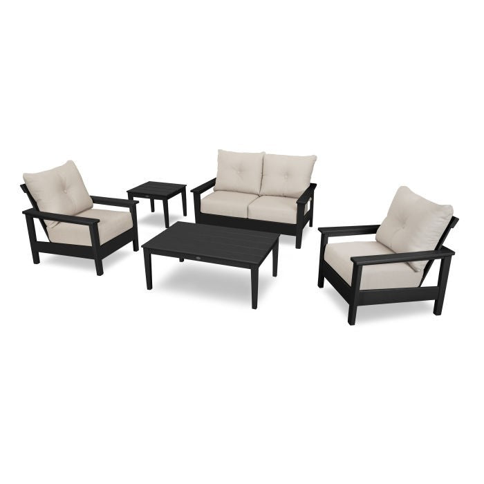 Prescott 5-Piece Deep Seating Set - Frame: Black / Cushion: Essential Sand