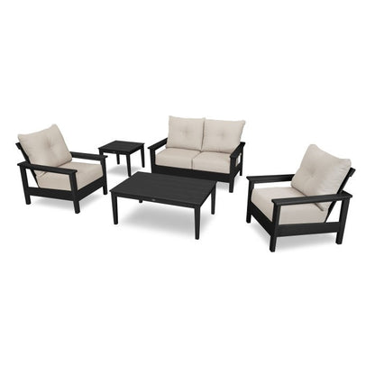 Prescott 5-Piece Deep Seating Set - Frame: Black / Cushion: Essential Sand