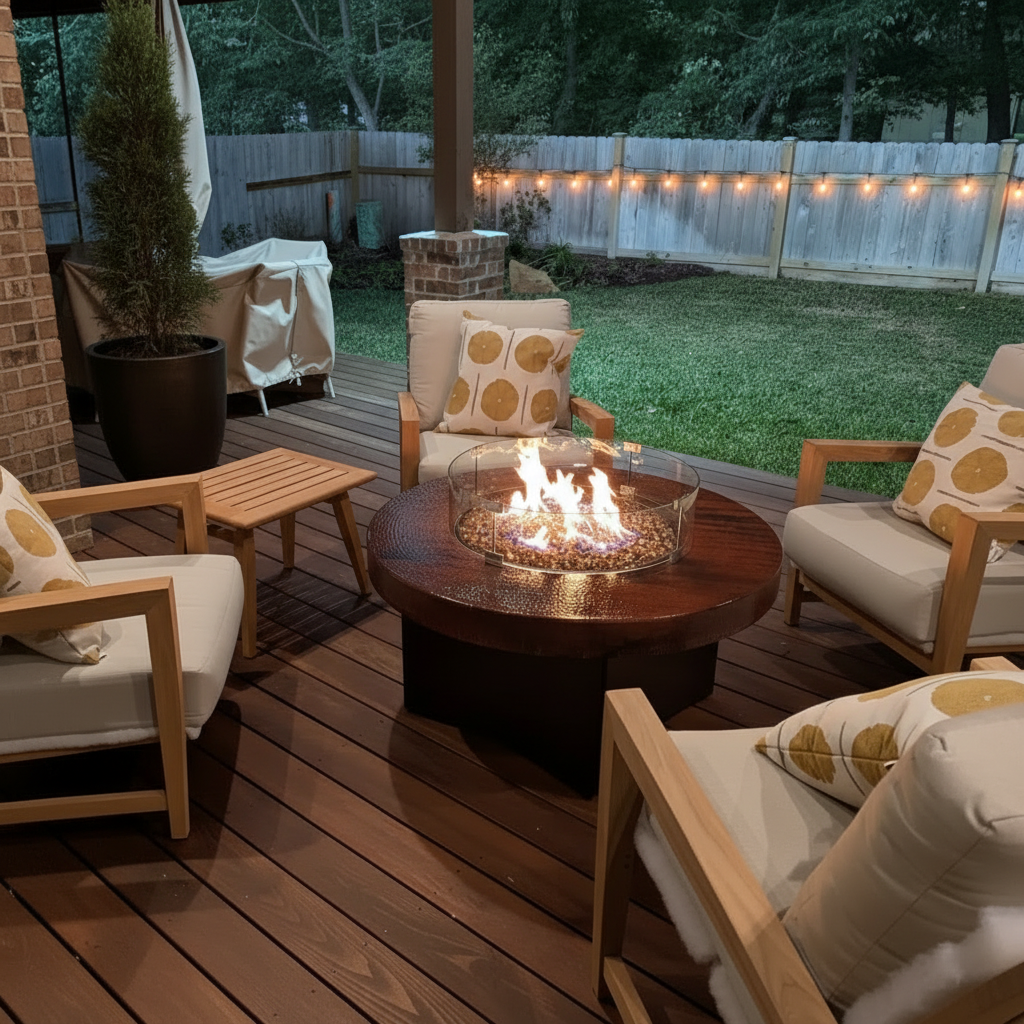 Oriflamme Hammered Copper Gas Fire Pit | Propane Natural Gas Fire