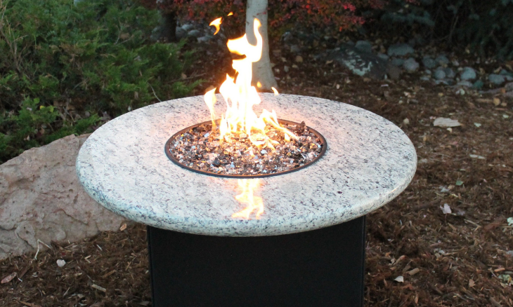 Giallo Santo table top with black powder coat (Giallo Santo Granite)