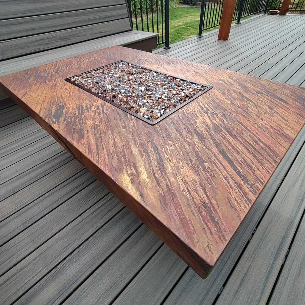 Oriflamme Hammered Copper Rectangle Gas Fire Pit Table
