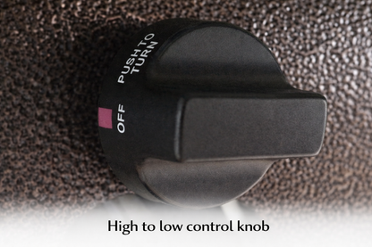 Control knob labeled 'High to low' on a textured surface