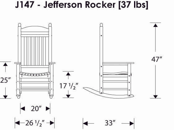jefferson recycled plastic rocker chair  demension