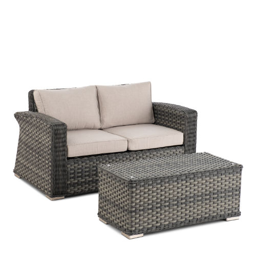 Luna Wicker Aluminum Love Seat and Coffee Table Set - Thumbnail 2