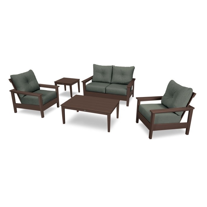 Prescott 5-Piece Deep Seating Set - Frame: Mahogany / Cushion: Cast Sage