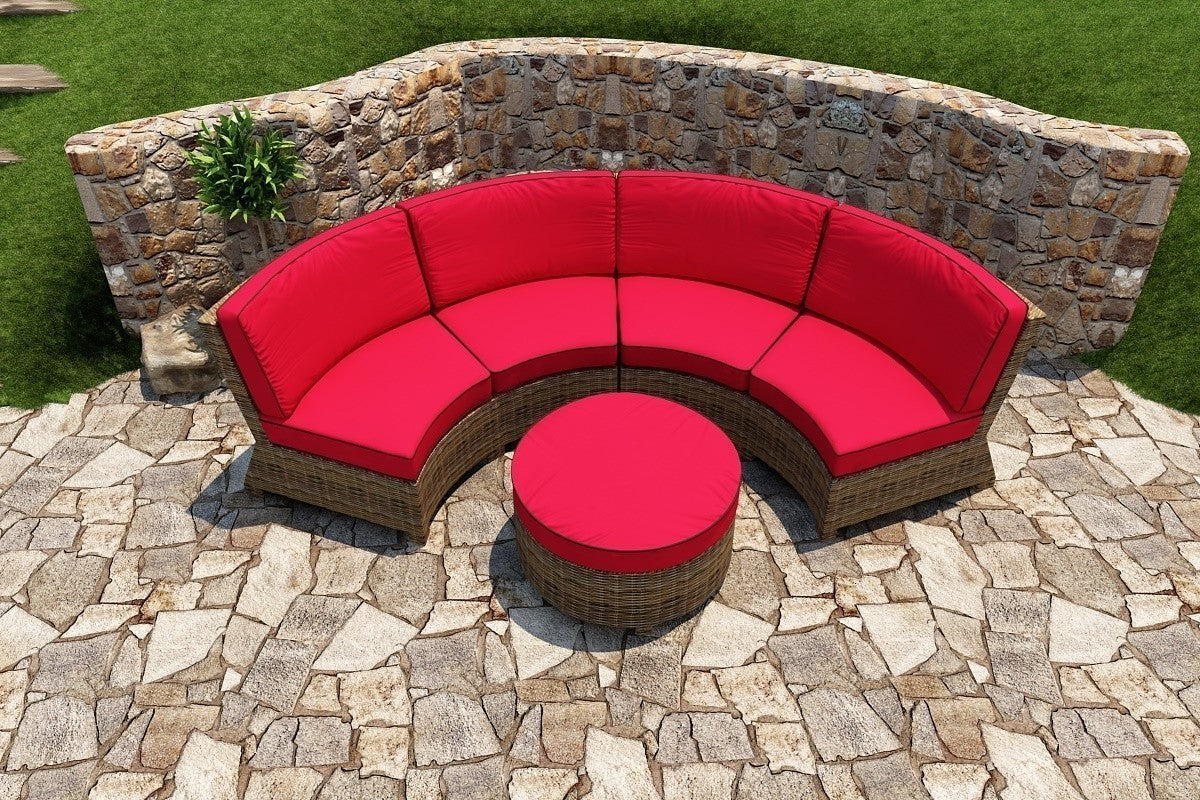 Bainbridge Round Ottoman Lifestyle (Flagship Ruby w/ Canvas Bay Brown Welt)