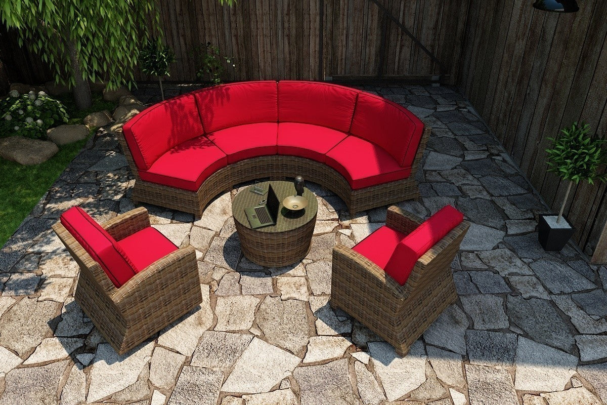 Northcape Bainbridge Curved Sectional  (Flagship Ruby w/ Canvas Bay Brown Welt)