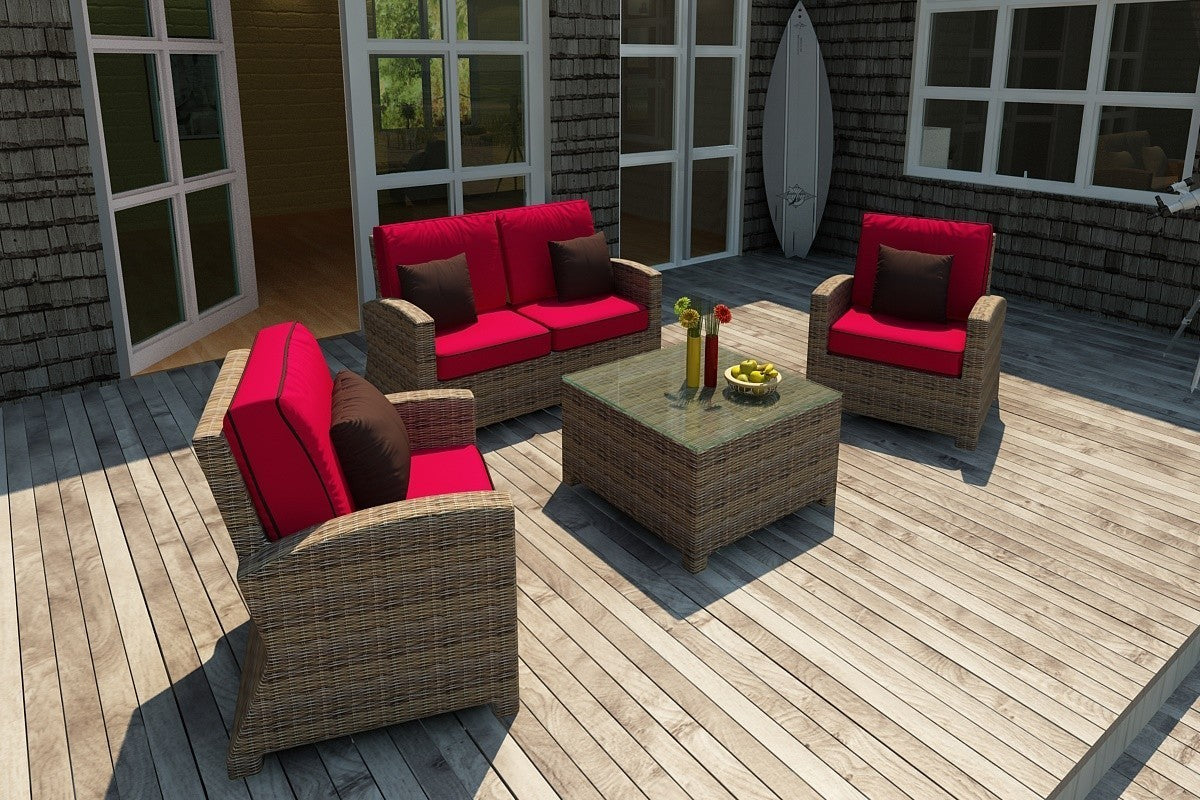 Bainbridge Loveseat Sofa (Flagship Ruby w/ Canvas Bay Brown Welt)
