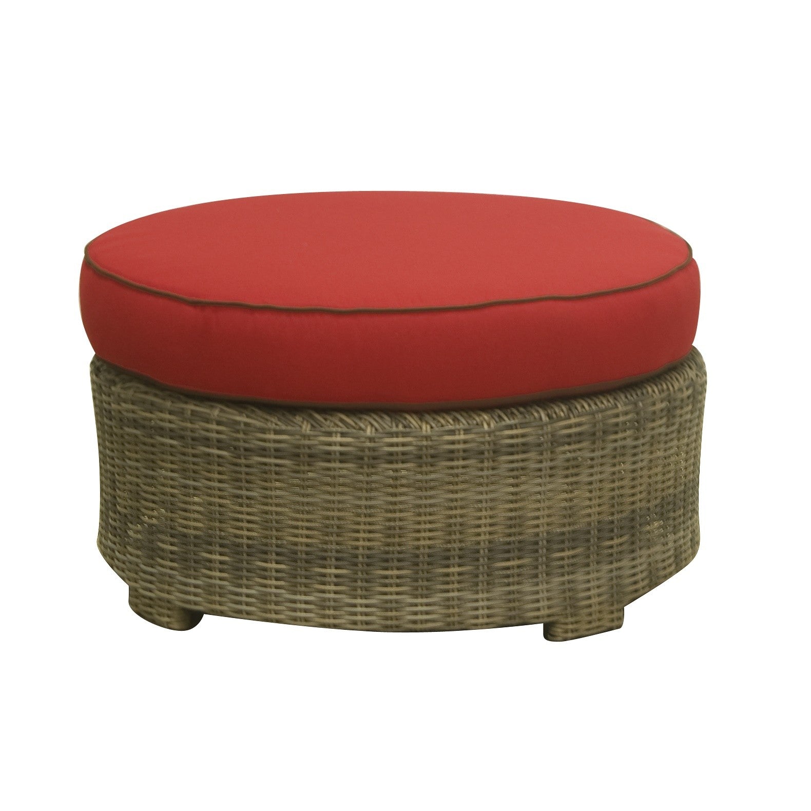 Bainbridge Round Ottoman (Flagship Ruby w/ Canvas Bay Brown Welt)
