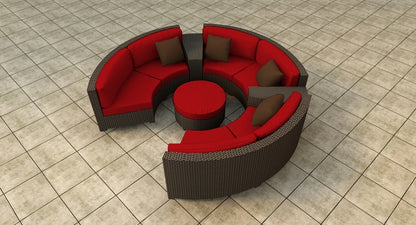 Malibu Round Wicker Ottoman Lifestyle Image (Flagship Ruby / Self Welt)