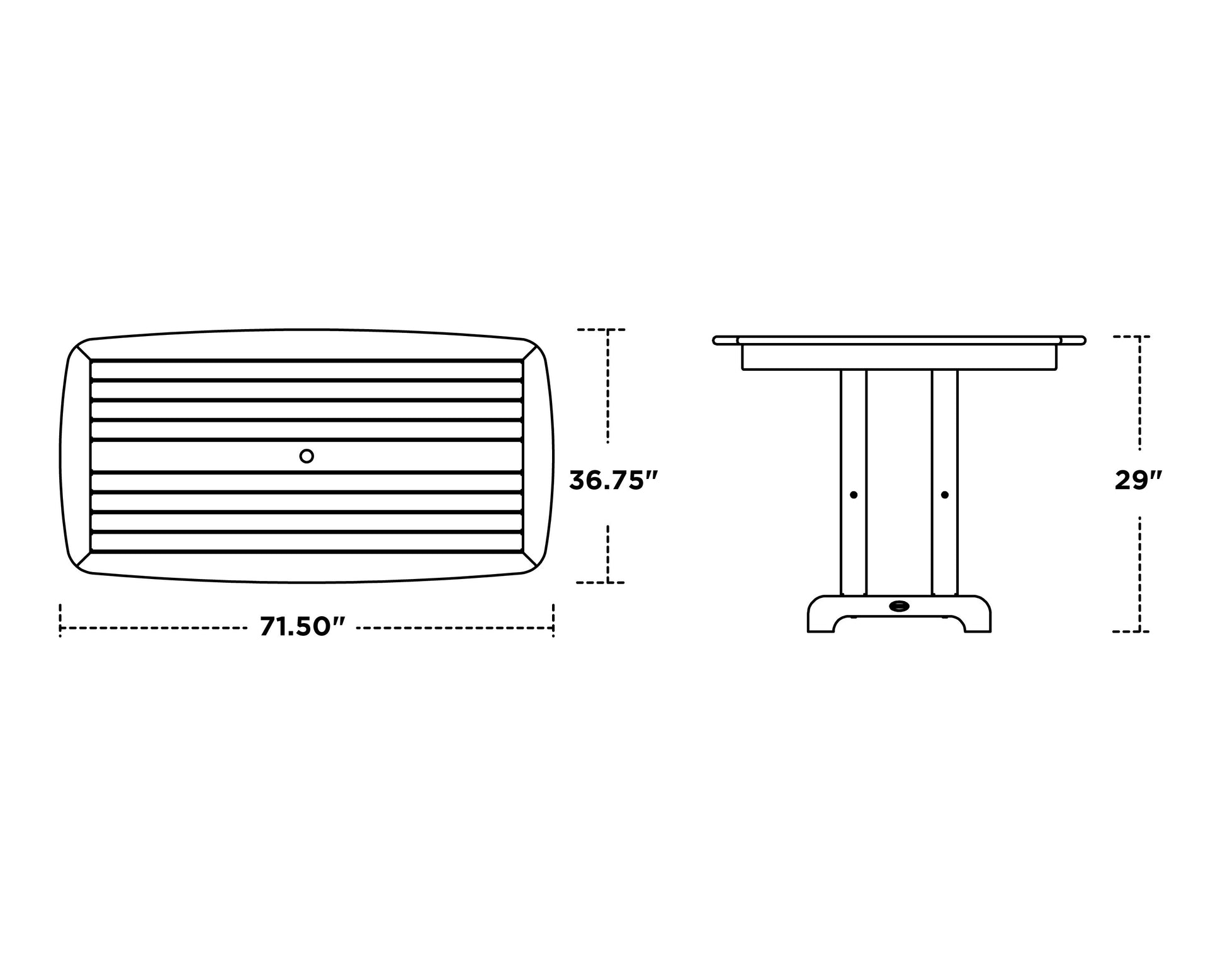 Polywood Nautical 37" x 72" Dining Table - Dimensions