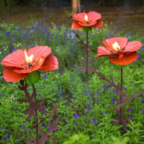 Outdoor Metal Poppy Flower Garden Torch
