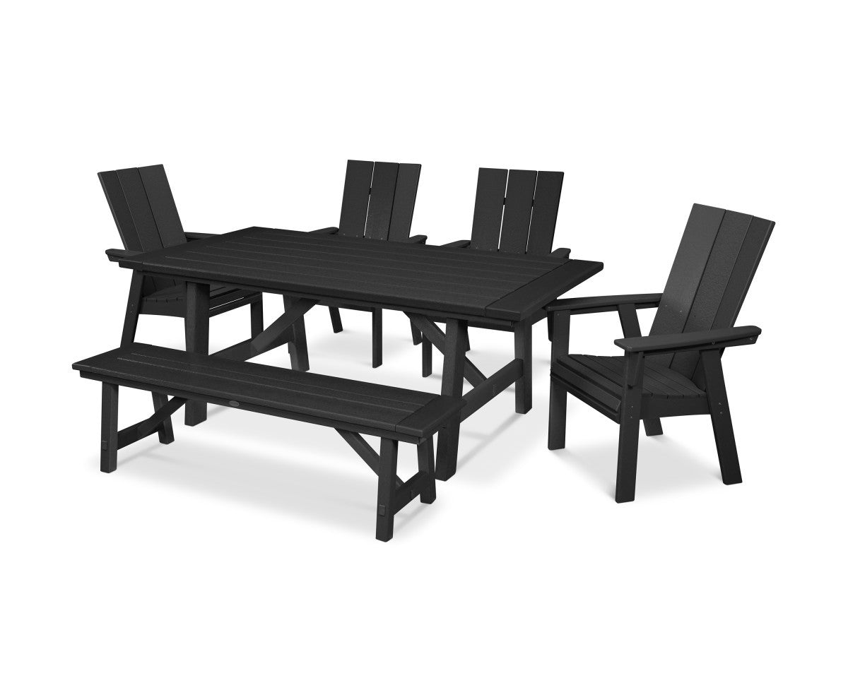 POLYWOOD Modern Adirondack 6-Piece Rustic Farmhouse Dining Set with Bench