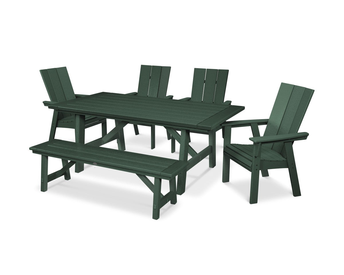 POLYWOOD Modern Adirondack 6-Piece Rustic Farmhouse Dining Set with Bench