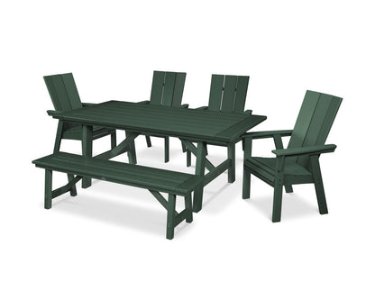 POLYWOOD Modern Adirondack 6-Piece Rustic Farmhouse Dining Set with Bench