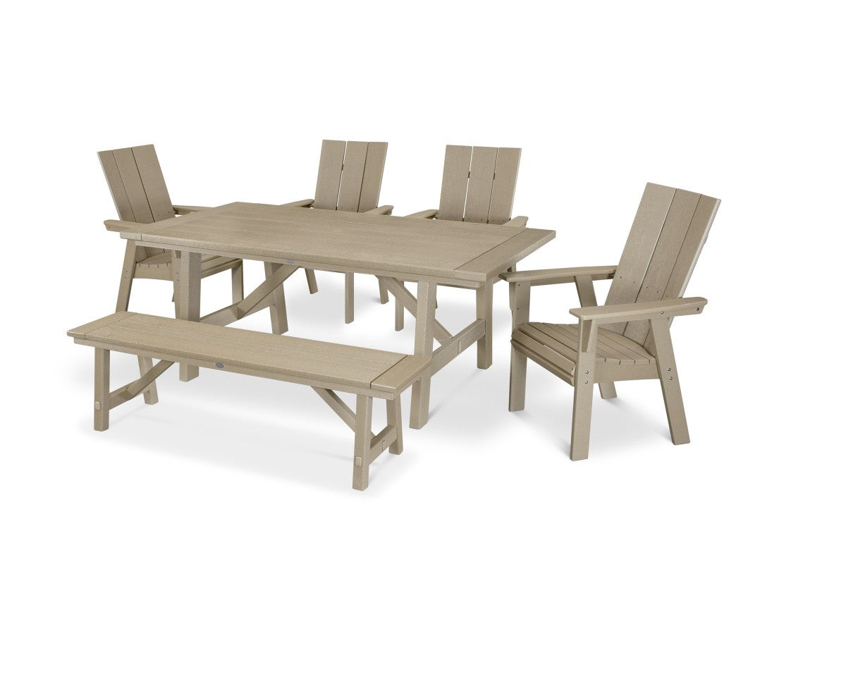 POLYWOOD Modern Adirondack 6-Piece Rustic Farmhouse Dining Set with Bench