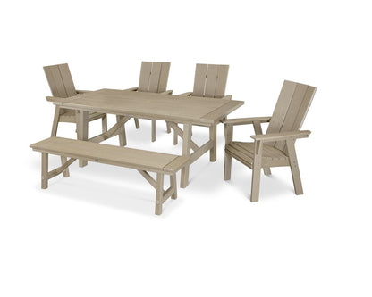 POLYWOOD Modern Adirondack 6-Piece Rustic Farmhouse Dining Set with Bench