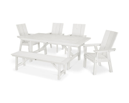 POLYWOOD Modern Adirondack 6-Piece Rustic Farmhouse Dining Set with Bench