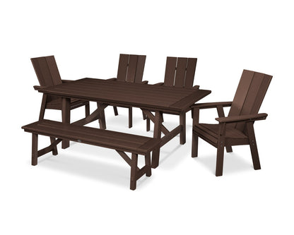POLYWOOD Modern Adirondack 6-Piece Rustic Farmhouse Dining Set with Bench