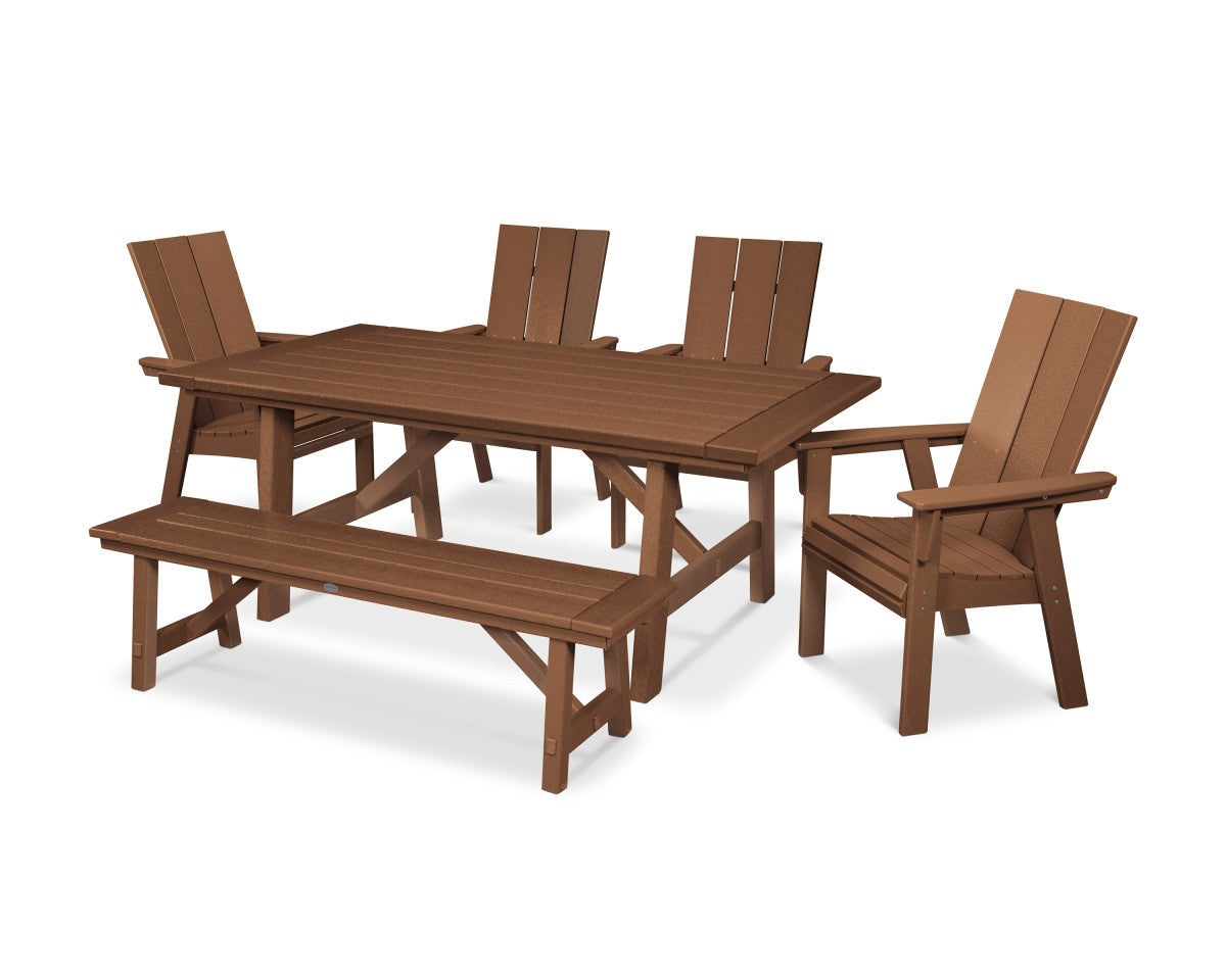POLYWOOD Modern Adirondack 6-Piece Rustic Farmhouse Dining Set with Bench