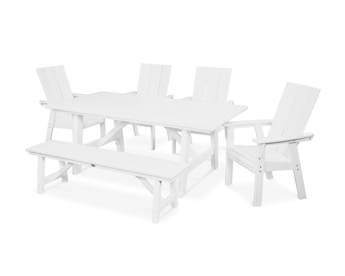 POLYWOOD Modern Adirondack 6-Piece Rustic Farmhouse Dining Set with Bench