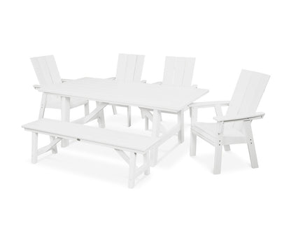 POLYWOOD Modern Adirondack 6-Piece Rustic Farmhouse Dining Set with Bench