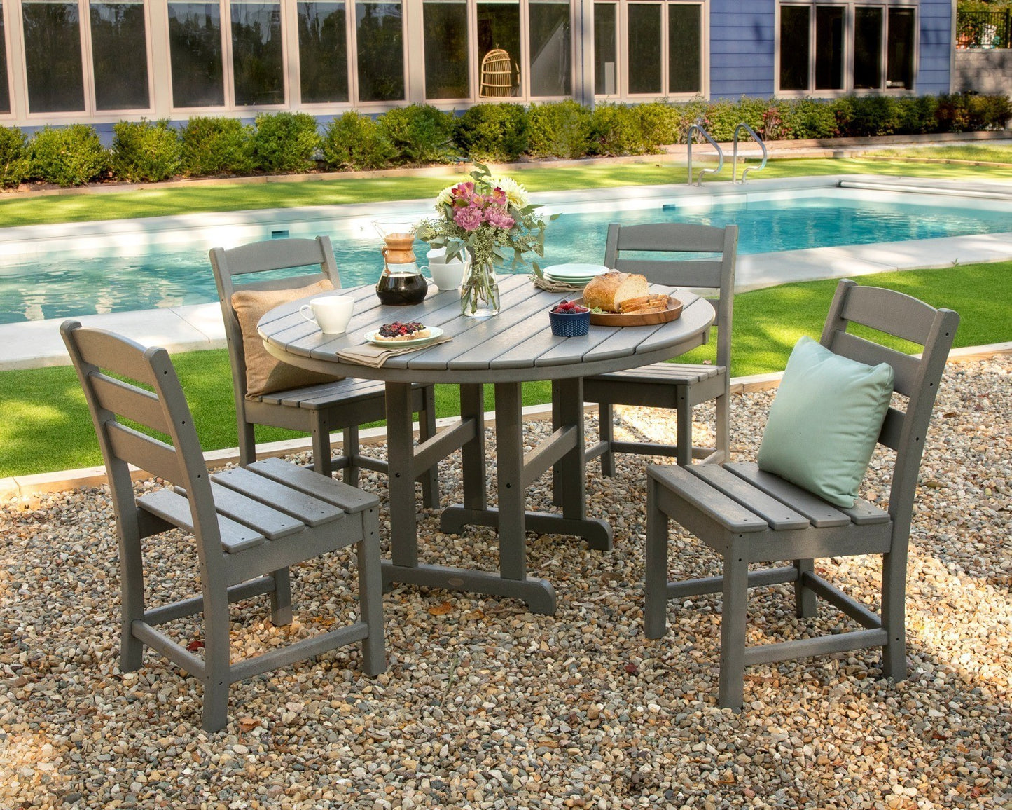 POLYWOOD Lakeside 5-Piece Round Side Chair Dining Set